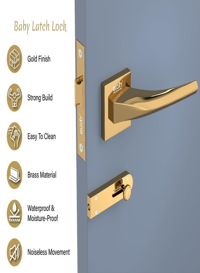 GLOXY Brass Door Lock Set for Bathroom, Mortise Door Lock Handle Set for Balcony, Keyless Lock Handle Set for Storeroom |Gold Finish (2 Years Warranty, Pack of 1) - Image 3